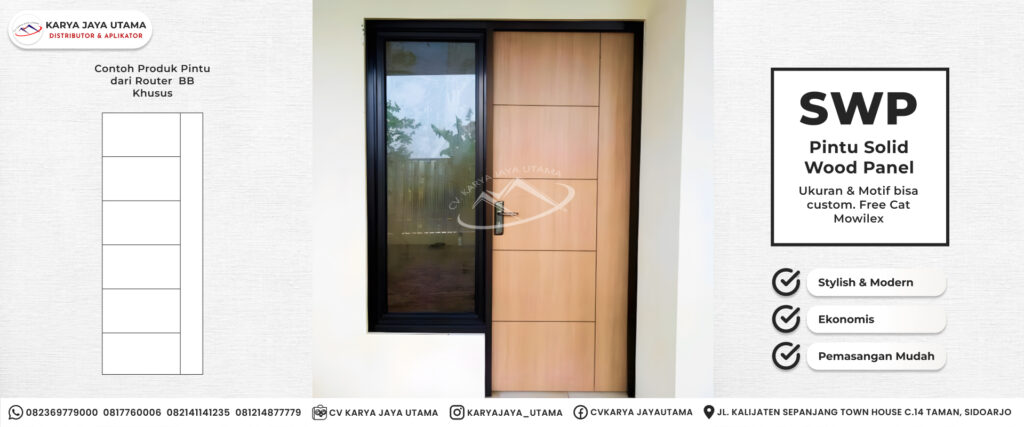 Pintu Solid Wood Panel Tipe Router untuk Rumah Tinggal